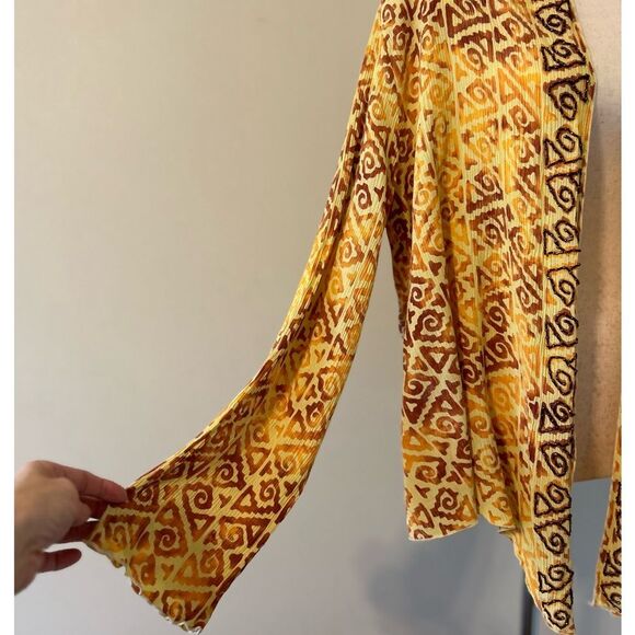 Soft Surroundings Open Front Blouse Aztec Beaded Cardigan Topper Crinkle Size M - Picture 4 of 8
